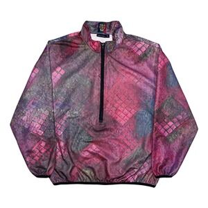 Vintage Sunice Windbreaker Mens XL Pink Abstract Geometric 1/4 Zip Pullover 90s